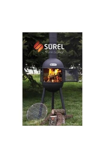 Sürel Çok Amaçlı Döküm Bahçe Şöminesi Teras Sobası Barbekü - Kırmızı