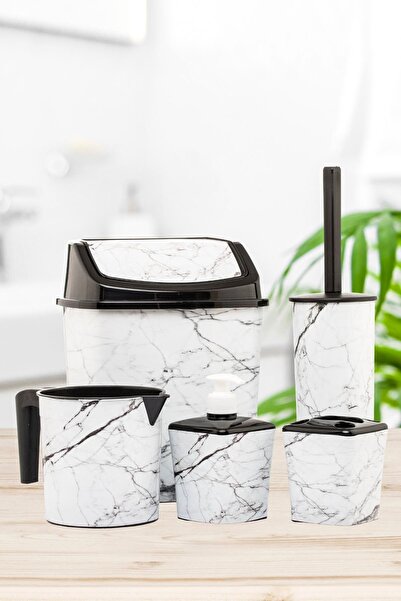 okacih Σετ μπάνιου Κάδος απορριμμάτων Βούρτσα τουαλέτας Κούπα Δοχείο σαπουνιού Θήκη οδοντόβουρτσας 5 τεμαχίων 5 τεμαχίων Λευκό μάρμαρο