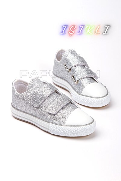 p papuccum ortopedi çocuk ayakkabıları حذاء رياضي فضي مضاء للفتيات