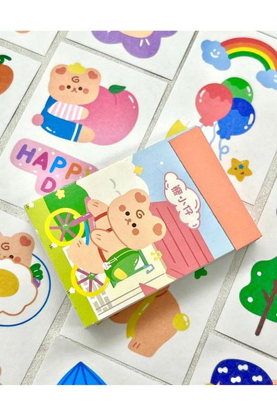 Kağıt Gemi Dükkan Cute Bear 50 Sheets Orange Notebook Sticker / Decal / Bullet Journal / Notebook Decoration / Scrapboo