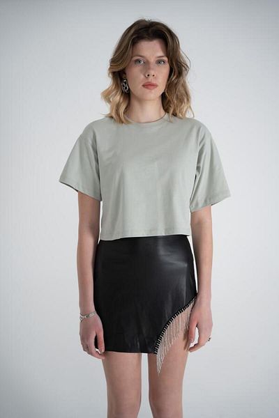 HOLLY LOLLY Short Sleeve Crew Neck Basic Viole Tshirt Khaki