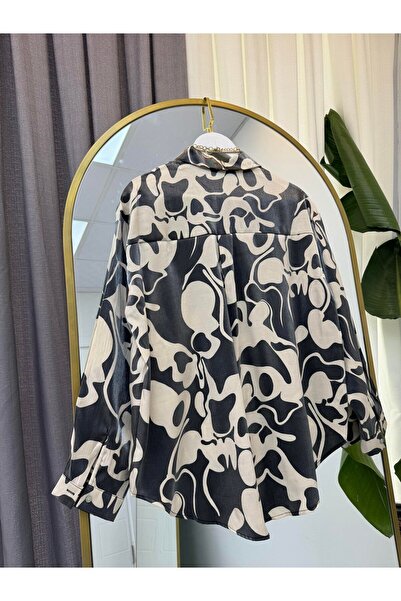 modabetce Women's Oversize Satin Glitter Shirt