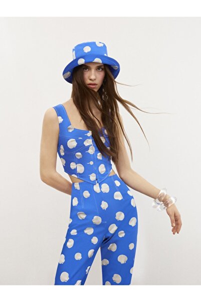 Nocturne Kontrast Dikişli Desenli Crop Top