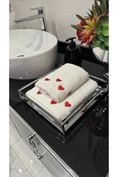 EVİMKOKOŞ Kalpli Sevgi Dolu El Ve Yüz Havlu Seti 2'li