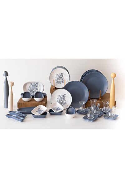 Keramika Blue Floral Breakfast Set for 6 People