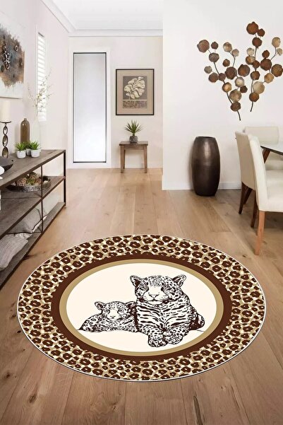 Evmila Dijital Baskılı Kaymaz Taban Yıkanabilir Leopar Desenli Salon Mutfak K...