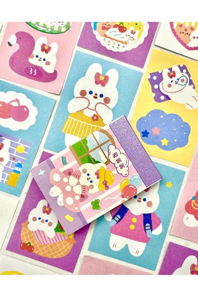 Kağıt Gemi Dükkan Cute Rabbit 50 Sheets Purple Notebook Sticker / Decal / Bullet Journal / Notebook Decoration / Scrapbook