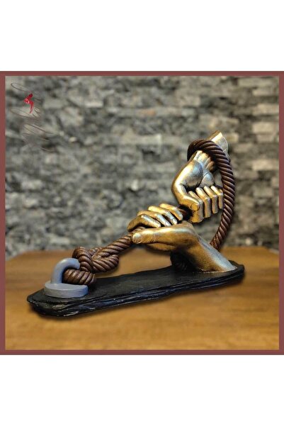 MÜKEMEL El Yapımı Altın Eller Halat Tutan Heykel – Birlik ve Güç Sembolü - Mükemel orijinal tasarım