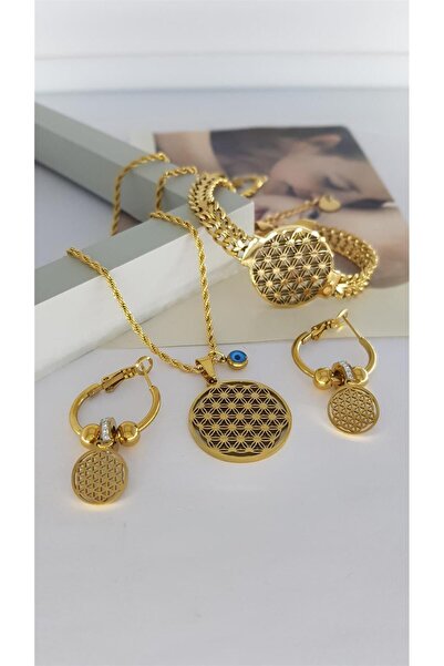 SONES Yaşam Çiçeği 60 Cm Lik Uzun Burgu Zincirli Çelik Takı Seti| Sns500418