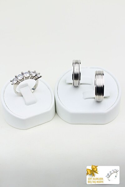 Twem Silver Zamanın Izinde Uyum Halkası 925 Ayar Gümüş Alyans Çift Alıma Beşt...