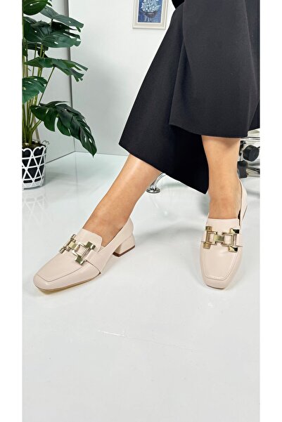 Nstil Бежеві жіночі лофери - з застібкою та швами, з шнурівкою та квадратним носком 700