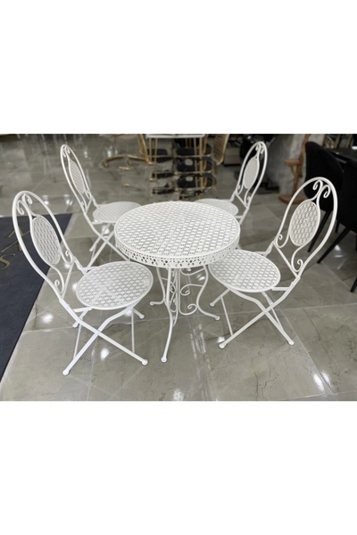 Evistro Ferforje 1 Masa 4 Sandalye Balkon Takımı Beyaz 60cm