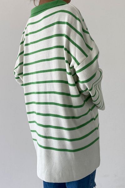 WOMAN VISION Oversize Striped Knitwear Women's Sweater - Shirt Collar 196