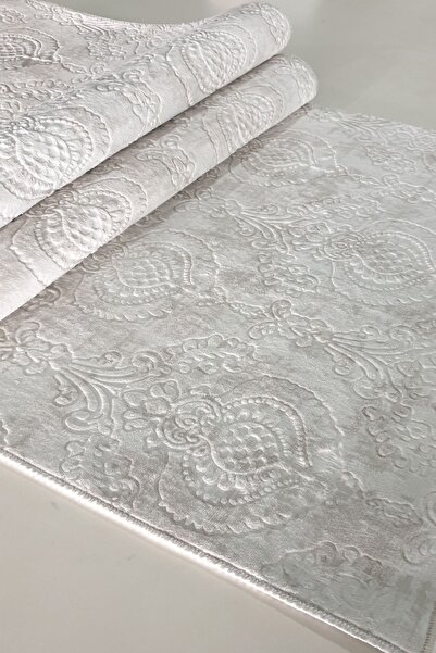 Babil Home Kaymaz Tabanlı Kesme Rulo Kabartmalı Salon Koridor Mutfak Halı Yolluk Krem