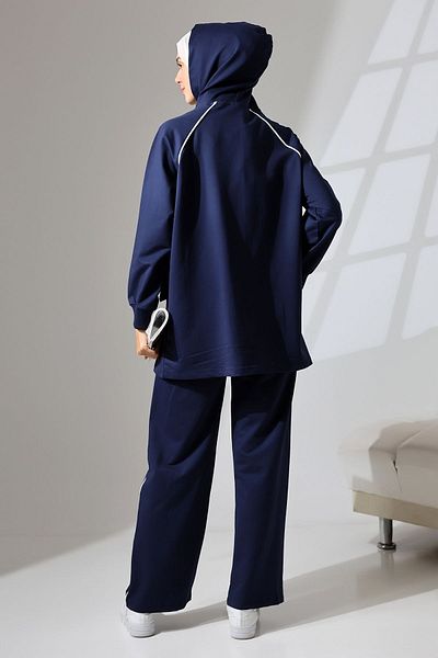 Mihran Butik Γυναικείο Hijab Navy Blue - Αθλητικό και άνετο εποχιακό χτενισμένο βαμβακερό σετ