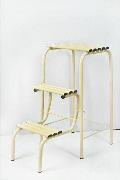 Evistro Metal Açılır Katlanır Tabureli Merdiven Sandalye Krem
