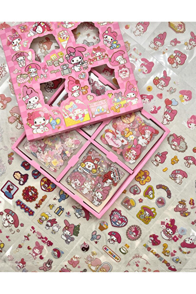 Kağıt Gemi Dükkan Sanrio My Melody Karakterli 4 Bölümlü 100 Yaprak 500 Adet Kutu Şeffaf Sticker Seti/Etiket/Çıkartma