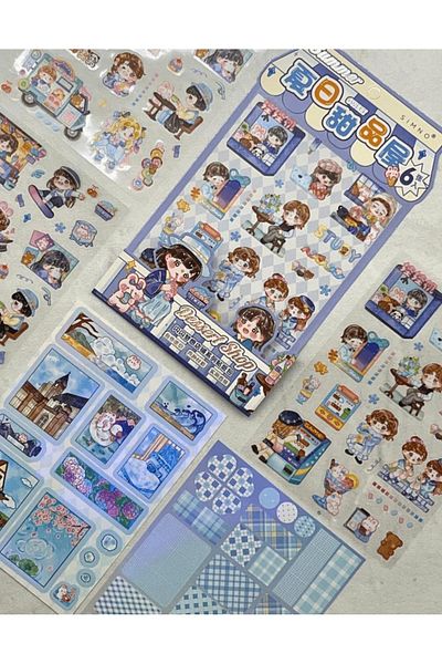 Kağıt Gemi Dükkan Transparent Pet Blue Sticker Set - Cute and Sweet, Waterproof and Bullet Journal