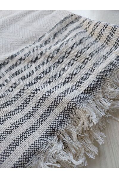 TEKSTİLCİ غطاء أريكة طبيعي مهدب مقاس 220 × 180، غطاء سرير للأريكة، غطاء قطني،