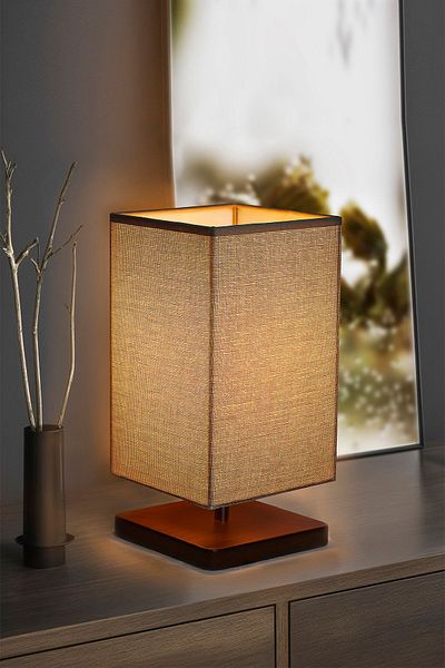 EFLIGHTDESIGN Wooden Lampshade Beige Modern Stylish Bedroom Living Room Table Lamp
