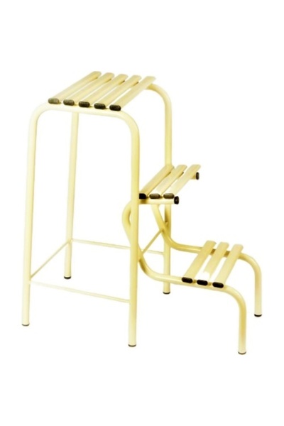 Evistro Metal Açılır Katlanır Tabureli Merdiven Sandalye Krem