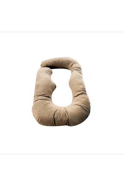In House Velvet Pregnancy Pillow U-Shaped For Full Body Support - 160×83×26 Cm - Light Brown