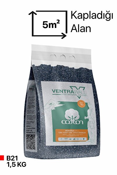 Ventrawall Ipek Sıva | Canlı Sıva | Isı Ve Ses Yalıtımlı Sıva | %100 Pamuk | Lacivert | B21-1,5 Kg | 5m²