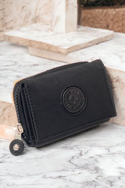 dericom Women's Stylish Black Wallet Card Holder Accessory with Snap Fasteners and Zippers