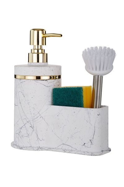 okacih Patterned Liquid Soap Dispenser Kitchen Bathroom Detergent Dispenser Soap Dispenser Brush with Sponge Chamber Brush Not Included