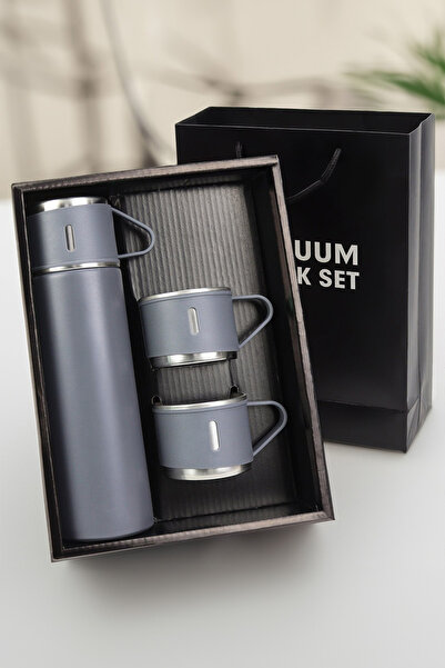 Trendmiya Özel Kutusunda 3 Bardaklı 500 ML Çelik Termos