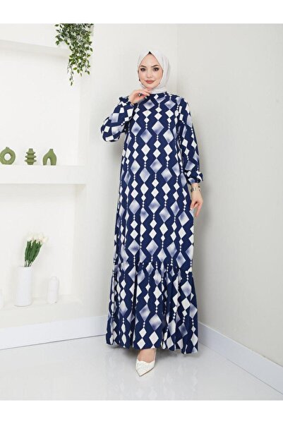 moda periy Kadın pamuklu viskon yazlık Elmas Desenli Tesettür Elbise