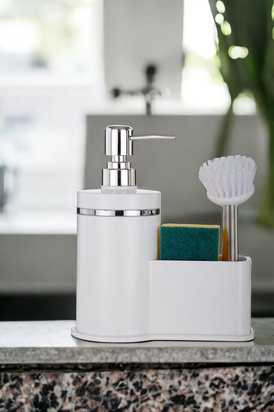 okacih Liquid Soap Dispenser with Chamber Kitchen Bathroom Detergent Dispenser Soap Dispenser Brush with Sponge Chamber Brush is Not Included