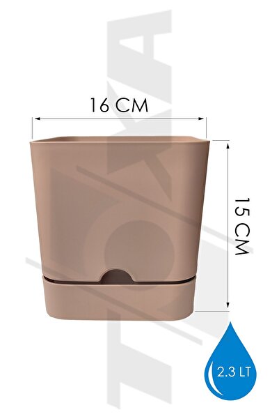 ToXA 2.3 Litre Beyaz Begonya Kare Saksı Mat Drenajlı Tabaklı Plastik Saksı