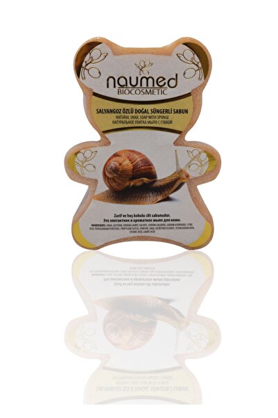 NAUMED صابون إسفنجي طبيعي على شكل دب - مستخلص الحلزون وإصلاح الساق بالربطة والفراولة