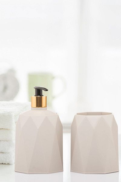 okacih Set of 2 Liquid Soap Dispenser Toothbrush Holder Bathroom Soap Dispenser