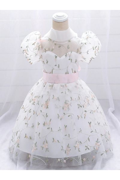 Tomac Embroidered White Embroidered Girls' Princess Dress