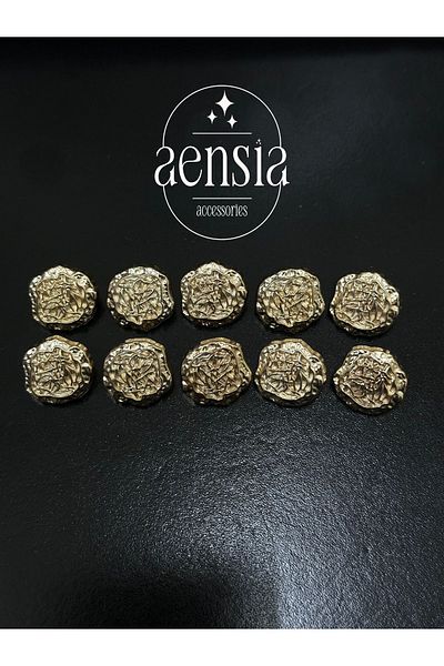 aensia فستان قميص بلوزة معدنية ذهبية - نمط مجعد، زر 1,65 سم، 10 عبوات
