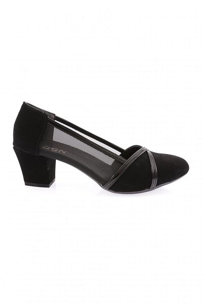 DGN Black Velvet Blunt Toe Heeled Shoes - Transparent Detail 3452328