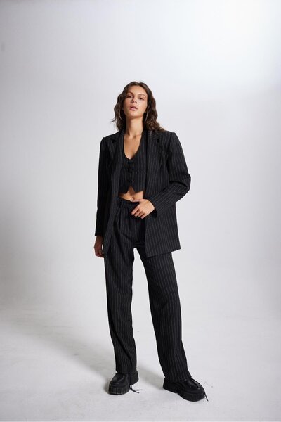 HOLLY LOLLY Striped Blazer Ceket Siyah