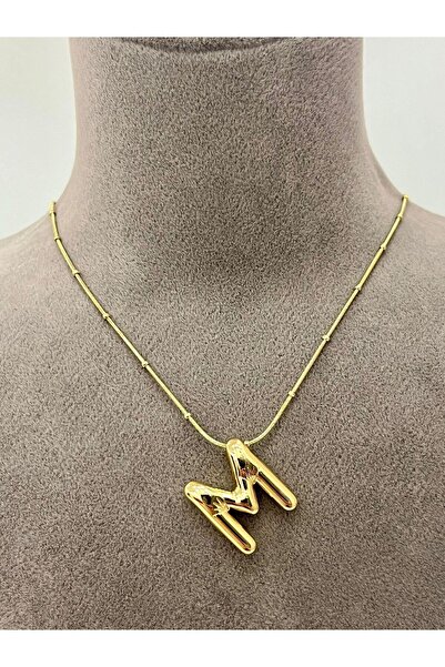 stainless steell Bubble Bombeli Gold Harf Kolye (M Harfli)