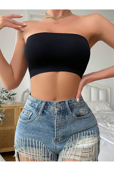 Fancy&Dancy Women's Black Camisole Strapless Collar Bustier