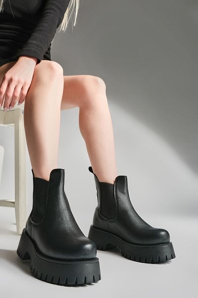 Marjin Women's Thick Sole Elastic Side Band Daily Boots Kolev Black