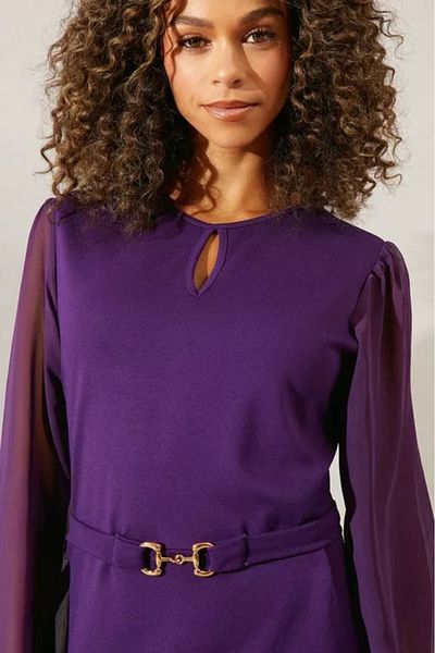 IPON COLLECTION A-Line Chiffon Ponte Dress - Sleeves (S-4Xl)