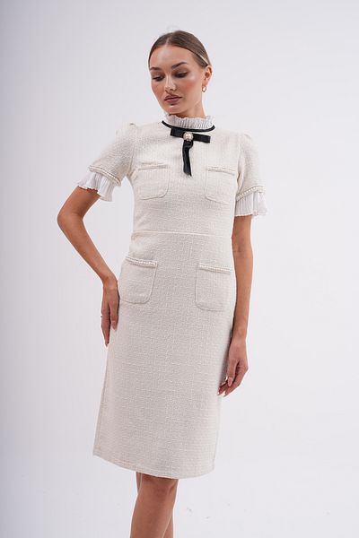 Pulli Collection Tweed Beige Designer Dress Pll-9503