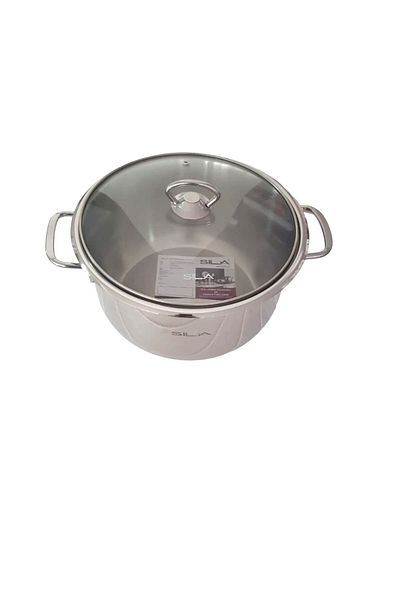 SILA 8 Liter Silver Pot - 26X15 cm Deep Pot with Glass Lid