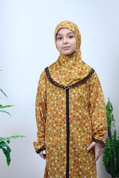 Kutay Collection Children's Prayer Dress - Floral Patterned, Young Ferace, Anti-Sweat Clothing