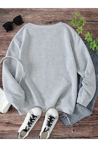 PALPİTO Φούτερ Unisex Γκρι Λεοπάρ με σχέδιο Oversize Crew Neck