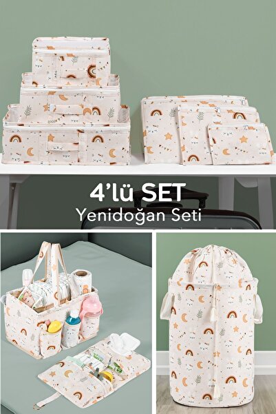 Meleni Baby 4'lü Set Çamaşır Sepeti ,bebek Çantası, Alt Açma Çantası 6'lı Val...