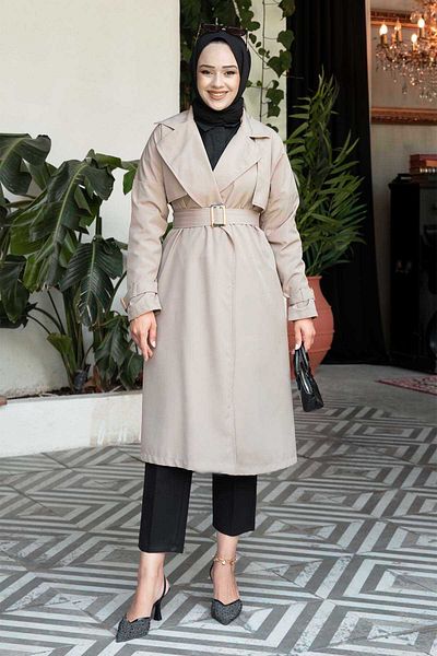 EBRUTESETTÜR Trench Coat with Mobile Belt Adjustable Sleeves