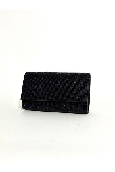 NAZART Rochie de seară neagră, cu aspect de piatră mare, clutch portofoliu, curea cu lanț, geantă de seară de logodnă de nuntă